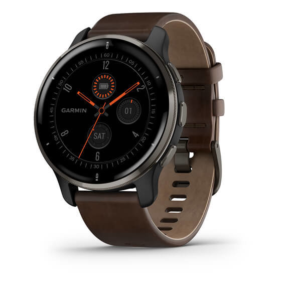 Смарт-часы Garmin Venu 2 Plus Slate Stainless Steel Bezel With Slate Case And Brown Leather Band (010-02496-15)